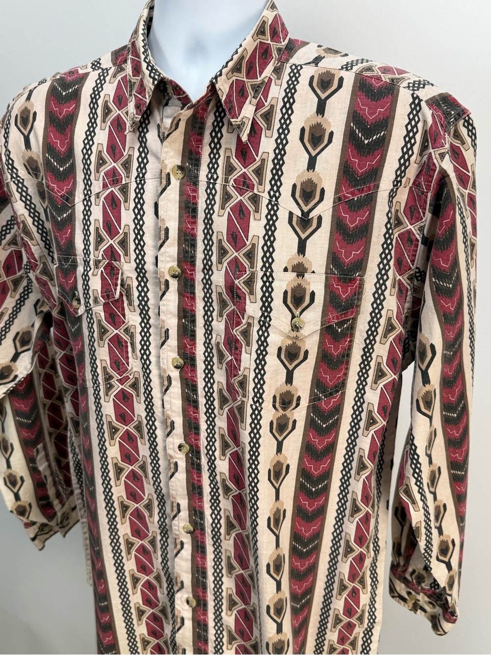LEGACY Men's Cream, burgundy black Western Stripe Button-Down Shirt size M - Picture 2 of 12